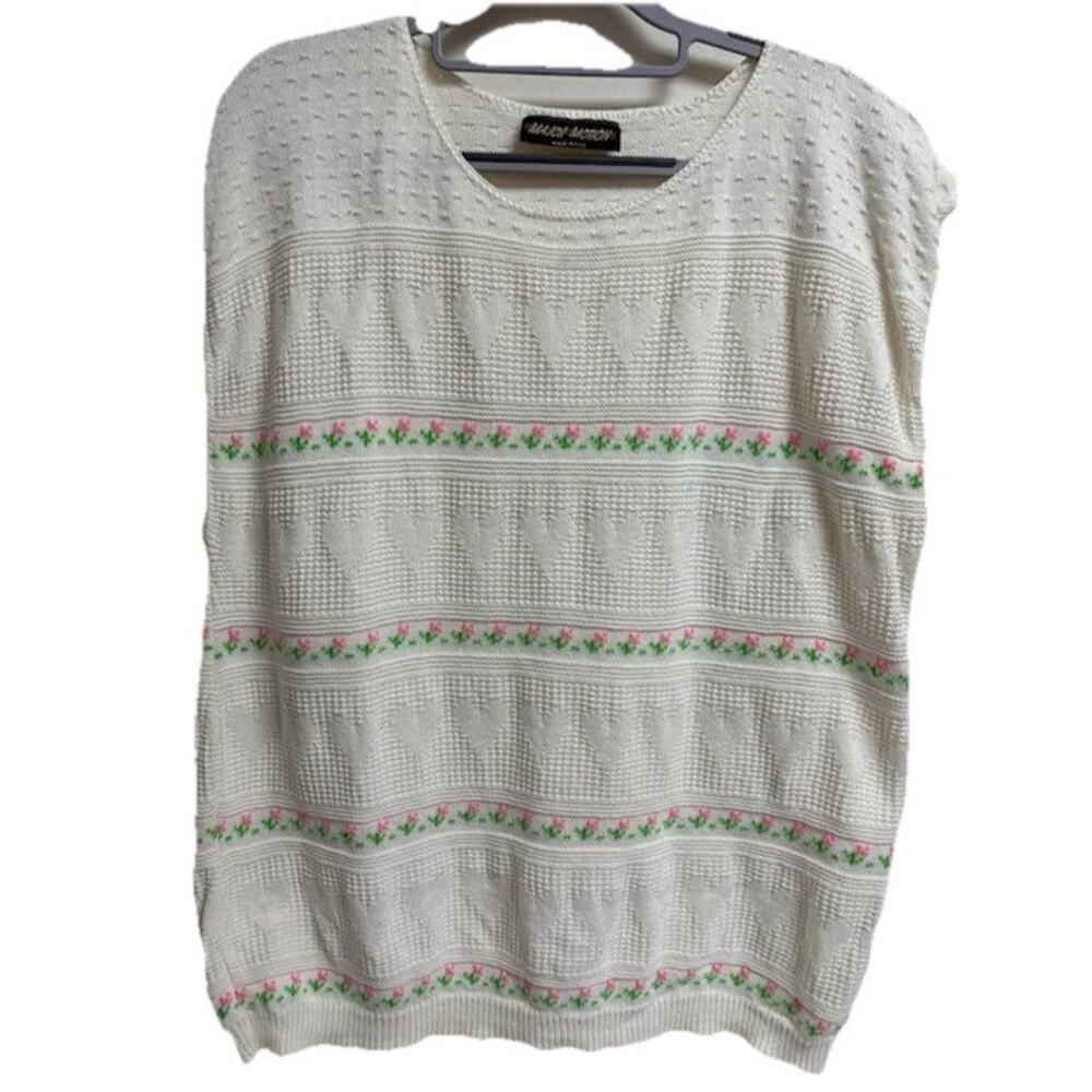 Major Motion Floral Sweater Vest Womens L XL Cotton Knit Boxy Cottagecore USA
